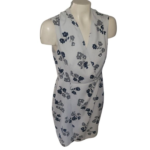 Banana Republic Womens Floral Sleeveless Wrap Dress Size 6 White & Navy Polyeste - Picture 1 of 7